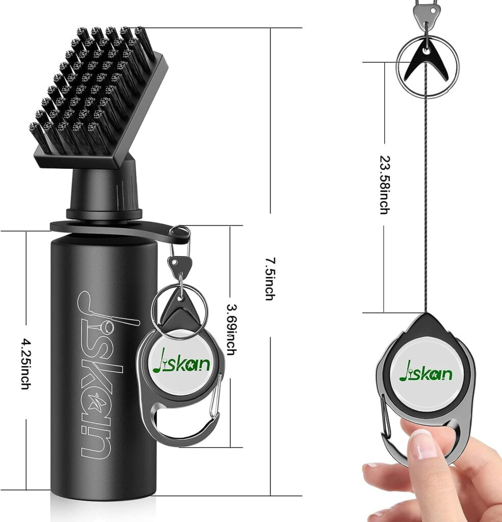 Jiskan Pro Golf Club Brush Cleaner with Retainer Clip and Squeeze Water Bottle 7.5 Inches Holds 4 Ounces of Water, Essentials Golf Accessories for Men, Best Golf Gifts for Men Jiskan Pro Golf Club Brush Cleaner with Retainer Clip and Squeeze Water Bottle 7.5 Inches Holds 4 Ounces of Water, Essentials Golf Accessories for Men, Best Golf Gifts for Men