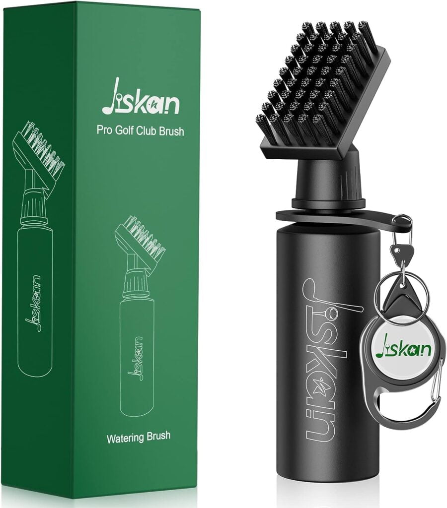 Jiskan Pro Golf Club Brush Cleaner with Retainer Clip and Squeeze Water Bottle 7.5 Inches Holds 4 Ounces of Water, Essentials Golf Accessories for Men, Best Golf Gifts for Men Jiskan Pro Golf Club Brush Cleaner with Retainer Clip and Squeeze Water Bottle 7.5 Inches Holds 4 Ounces of Water, Essentials Golf Accessories for Men, Best Golf Gifts for Men