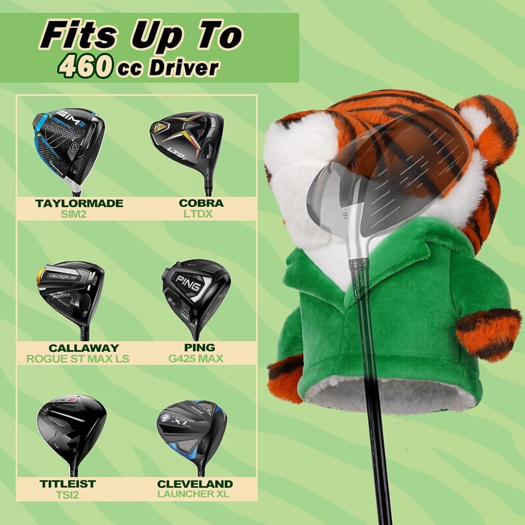 LZFAN Golf Club Covers for Woods and Drivers Funny Driver Headcover Animal Golf Club Head Covers Golf Gifts for Men Women Plush Tiger