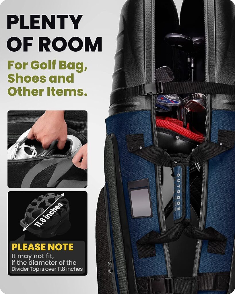 OutdoorMaster Golf Travel Bags for Airlines with Wheels and Hard Case Top, Protect Your Clubs, Lightweight and Easy to Maneuver