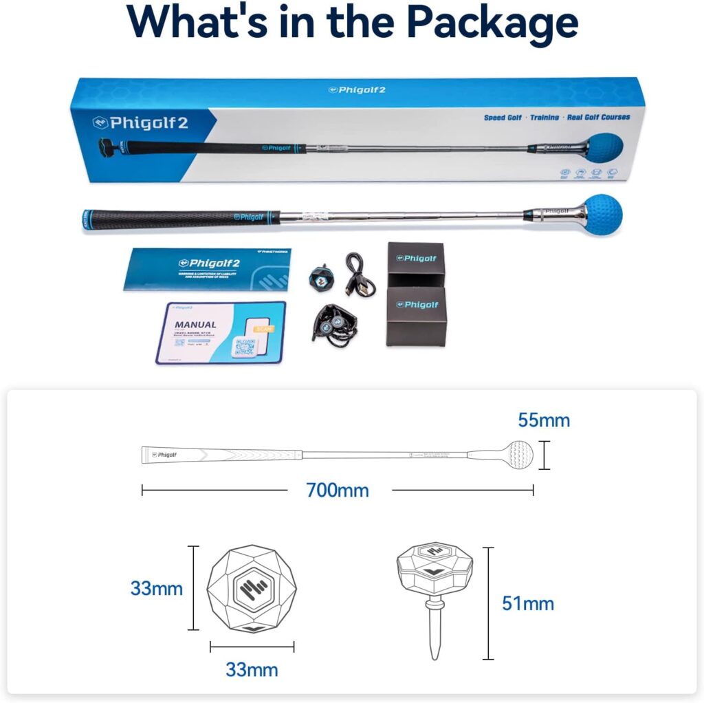 PHIGOLF Phigolf2 Golf Simulator with Swing Stick for Indoor Outdoor Use, Golf Swing Trainer with Upgraded Motion Sensor 3D Swing Analysis, Compatible WGT/E6 Connect APP, Works with Smartdevices