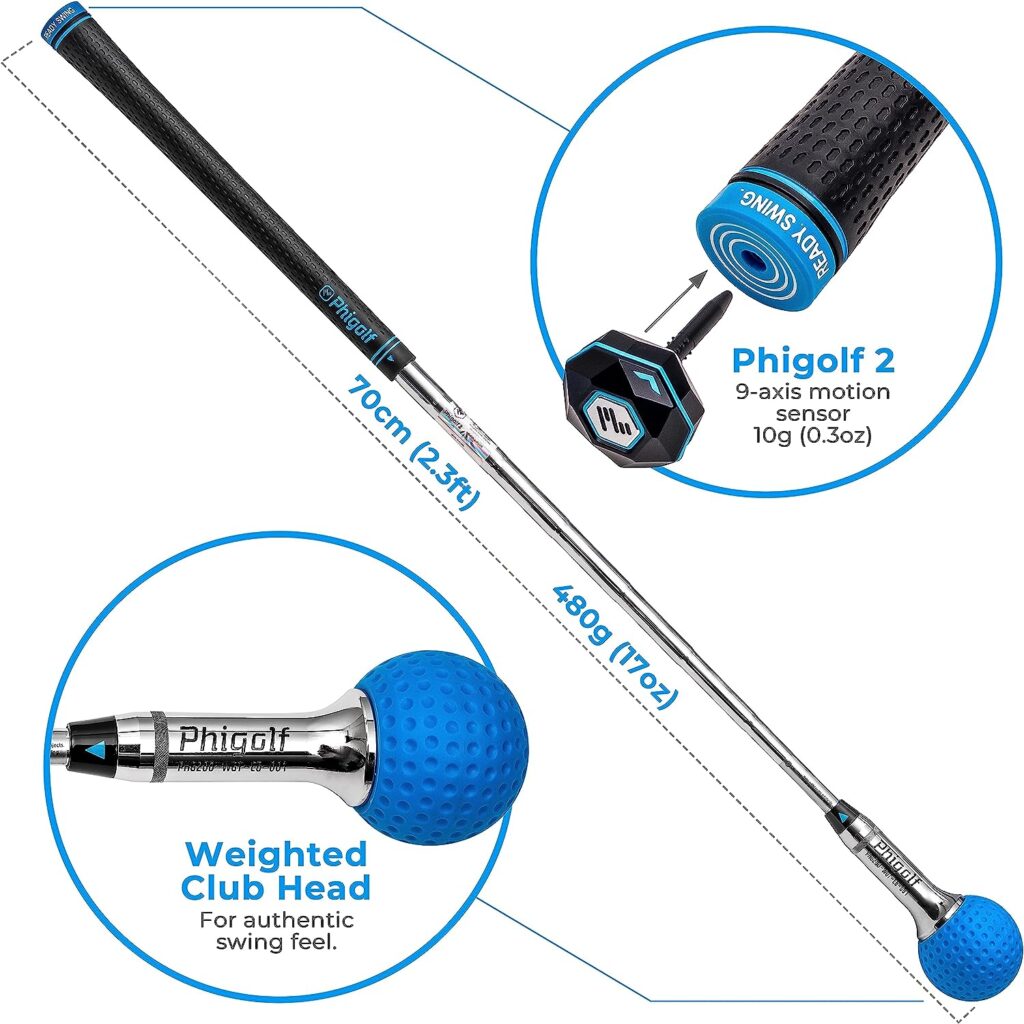 PHIGOLF Phigolf2 Golf Simulator with Swing Stick for Indoor Outdoor Use, Golf Swing Trainer with Upgraded Motion Sensor 3D Swing Analysis, Compatible WGT/E6 Connect APP, Works with Smartdevices
