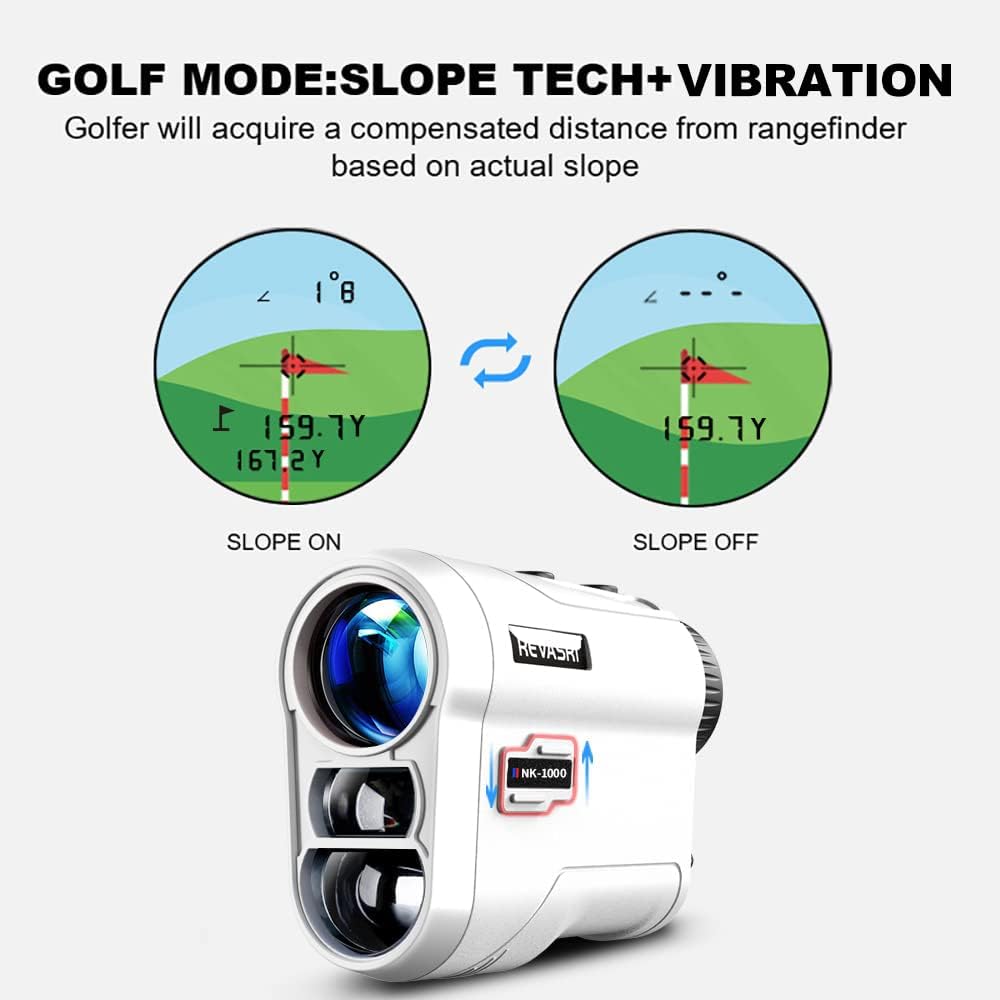 REVASRI Golf Rangefinder with Slope and Pin Lock Vibration, External Slope Switch for Golf Tournament Legal, Rangefinders with Rechargeable Battery 600/1000YDS Laser Range Finder