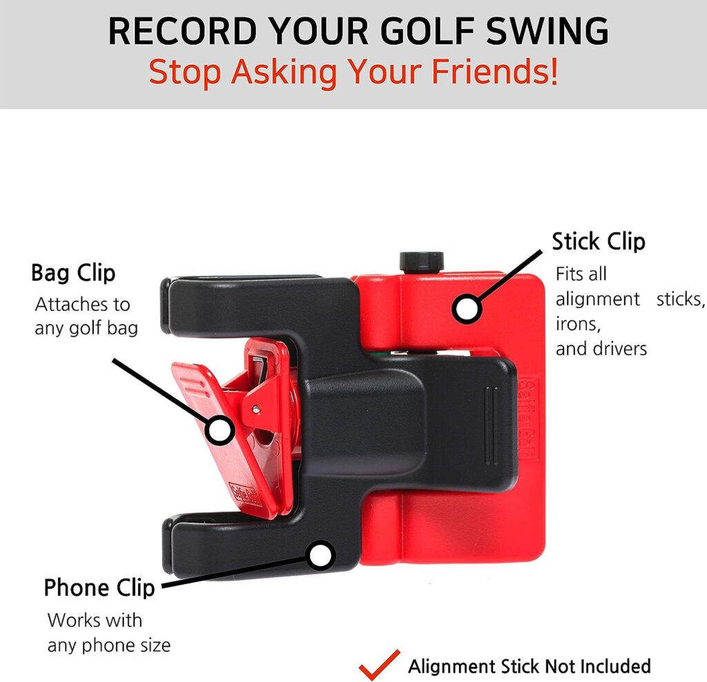 SelfieGOLF Record Golf Swing - Cell Phone Holder Golf Analyzer Accessories | Winner of The PGA Best Product | Selfie Putting Training Aids Works with Any Golf Bag and Alignment Stick