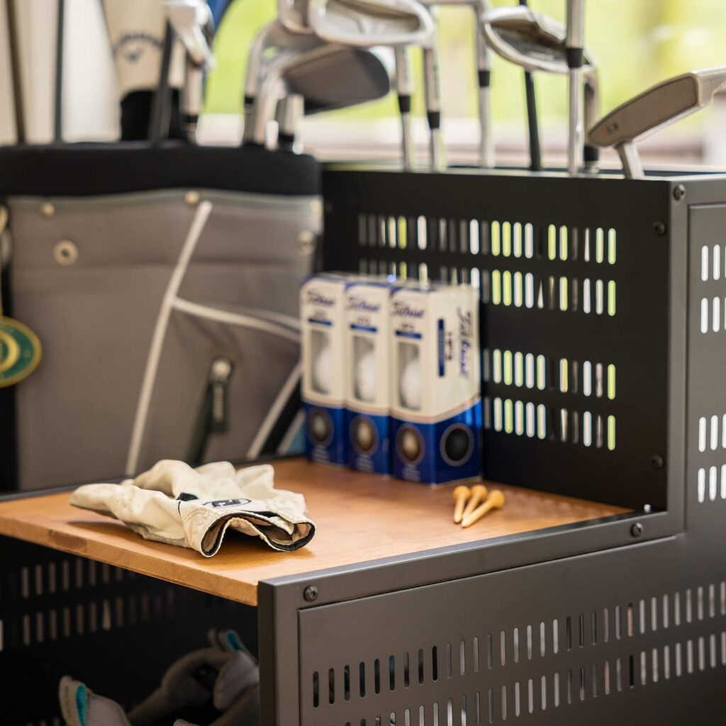 Teal Triangle Freestanding Golf Club Organizer, Stylish Heavy Duty Garage Storage Floor Stand, Holds Golf Bags Shoes Clubs Balls and More