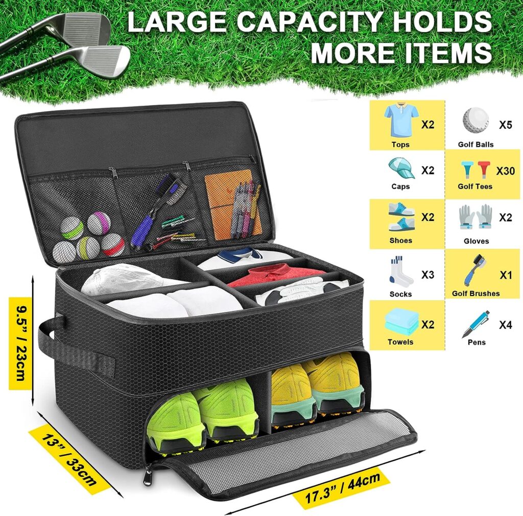 Yirilan 2 Layers Golf Trunk Organizer, Golf Gifts for Men, Golf Organizer for Car,Waterproof and Durable Golf Storage Bag-Black