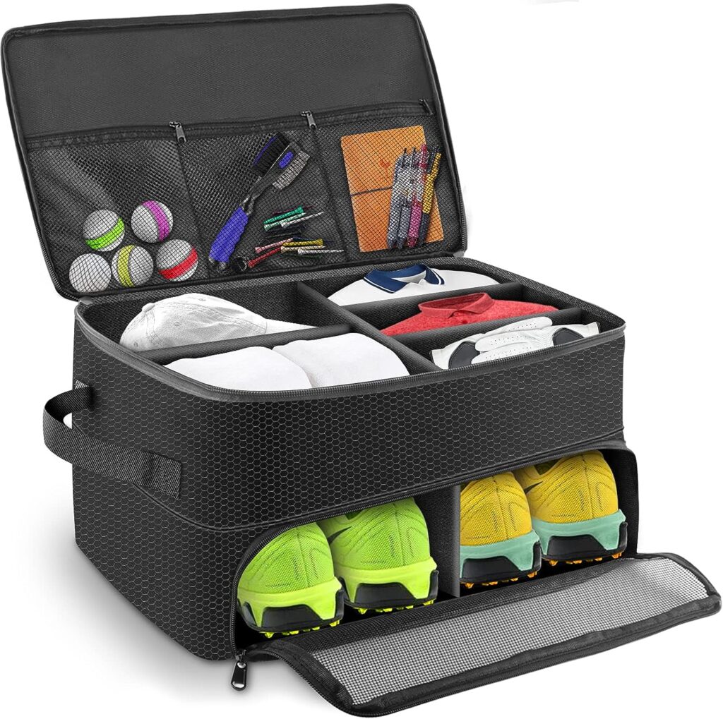 Yirilan 2 Layers Golf Trunk Organizer, Golf Gifts for Men, Golf Organizer for Car,Waterproof and Durable Golf Storage Bag-Black
