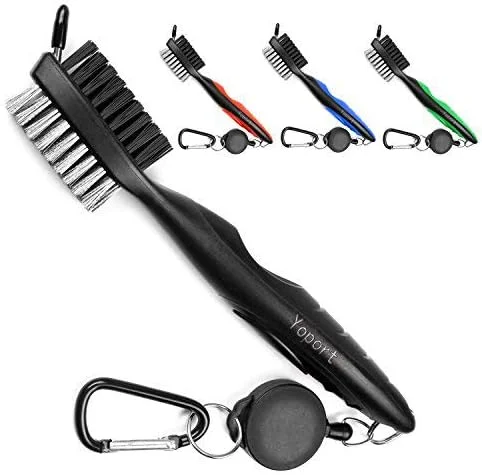 Yoport® Golf Club Brush and Club Groove Cleaner 2 Ft Retractable Zip-line Aluminum Carabiner, Lightweight and Stylish, Ergonomic Design, Easily Attaches to Golf Bag