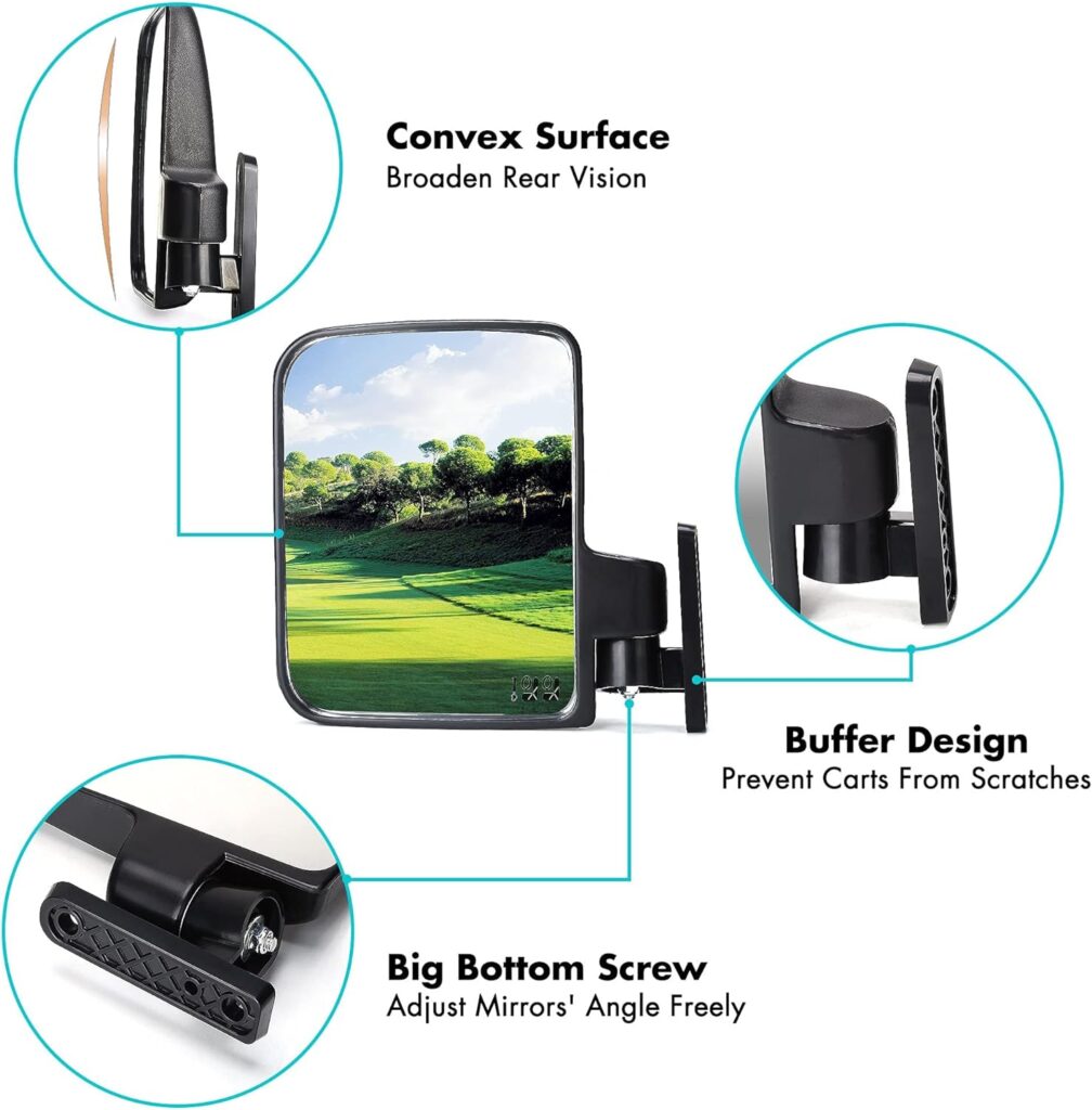 10L0L Golf Cart Mirror, No-drilling Side Rear View Mirror Fits EZGO Club Car Yamaha Golf Cart and Others