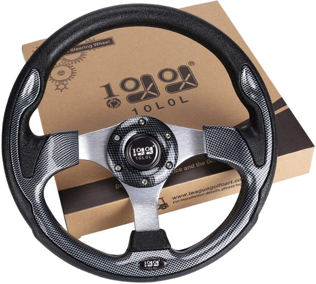 10L0L Golf Cart Steering Wheel, Universal Design Fit EZGO RXV  TXT, Club Car DS, Club Car Precedent Tempo, Yamaha, Most Golf Cart (Style1 Gray) 10L0L Golf Cart Steering Wheel, Universal Design Fit EZGO RXV  TXT, Club Car DS, Club Car Precedent Tempo, Yamaha, Most Golf Cart (Style1 Gray)