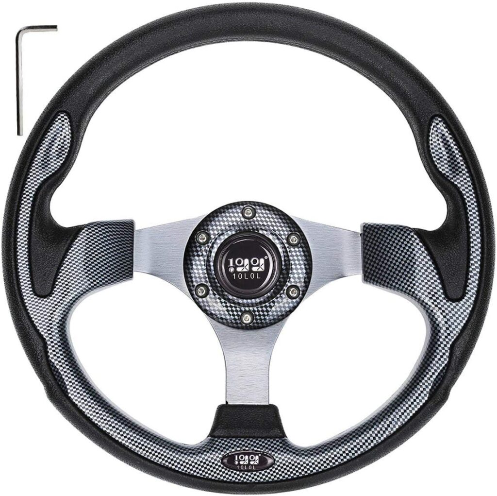 10L0L Golf Cart Steering Wheel, Universal Design Fit EZGO RXV  TXT, Club Car DS, Club Car Precedent Tempo, Yamaha, Most Golf Cart (Style1 Gray) 10L0L Golf Cart Steering Wheel, Universal Design Fit EZGO RXV  TXT, Club Car DS, Club Car Precedent Tempo, Yamaha, Most Golf Cart (Style1 Gray)