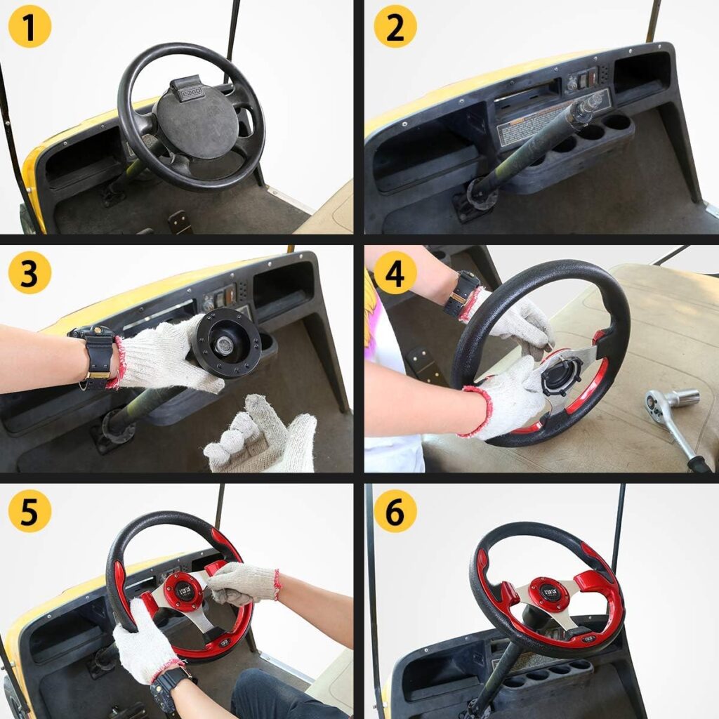10L0L Golf Cart Steering Wheel, Universal Design Fit EZGO RXV  TXT, Club Car DS, Club Car Precedent Tempo, Yamaha, Most Golf Cart (Style1 Gray) 10L0L Golf Cart Steering Wheel, Universal Design Fit EZGO RXV  TXT, Club Car DS, Club Car Precedent Tempo, Yamaha, Most Golf Cart (Style1 Gray)