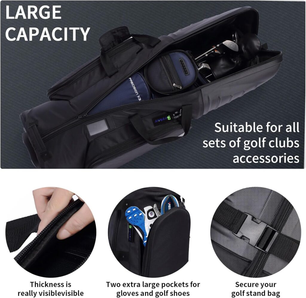 BEYBAY Golf Travel Bags for Airlines with Reinforced Wheels and Hard Case Top, Lightweight and Easy to Maneuver, Excellent Zipper Protect Your Clubs