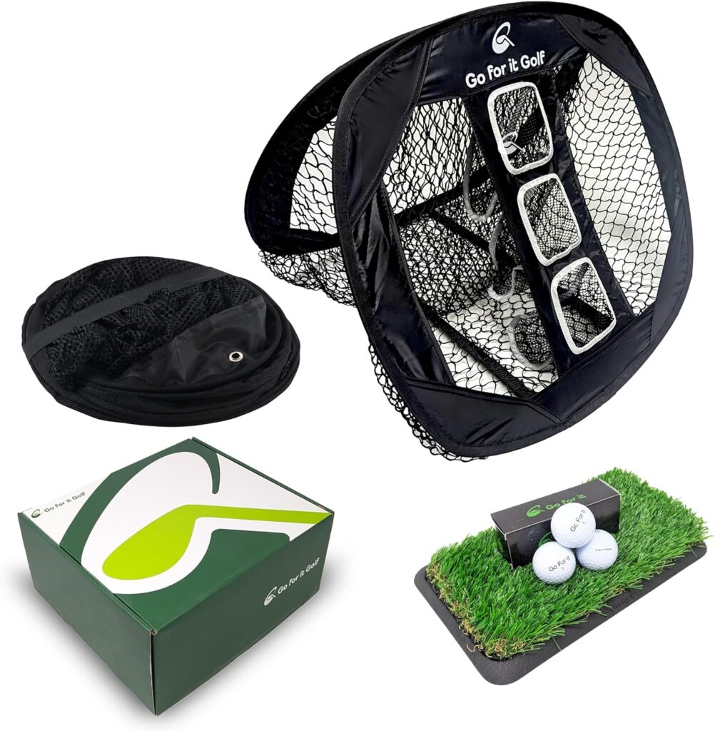 Go For It Golf Box - Ultimate Golf Kit Essentials for Men  Women, Premium Golfing Accessories, Golfer Training Tools  Gear - Deluxe Box (Net/Turf/Balls)