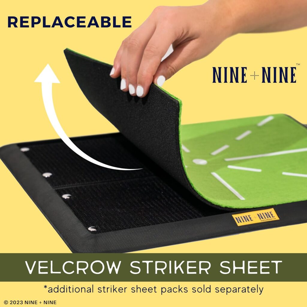 NINE + NINE Premium Golf Swing Detection Mat - Golf Training Mat - Golf Accessories for Men  Women - Divot Training Board  Training Aid for Indoor  Outdoor Practice - Durable Replaceable Sheets