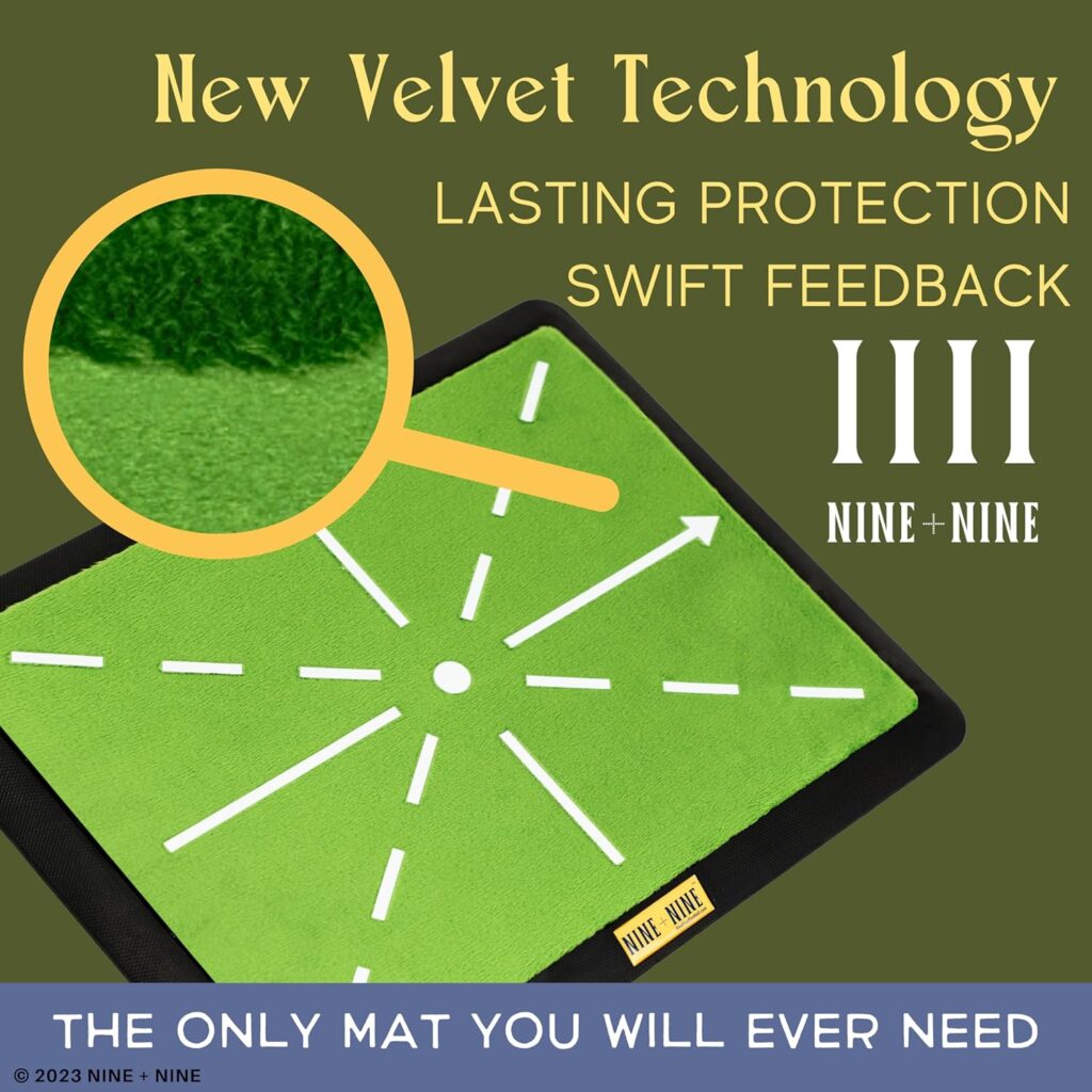 NINE + NINE Premium Golf Swing Detection Mat - Golf Training Mat - Golf Accessories for Men  Women - Divot Training Board  Training Aid for Indoor  Outdoor Practice - Durable Replaceable Sheets