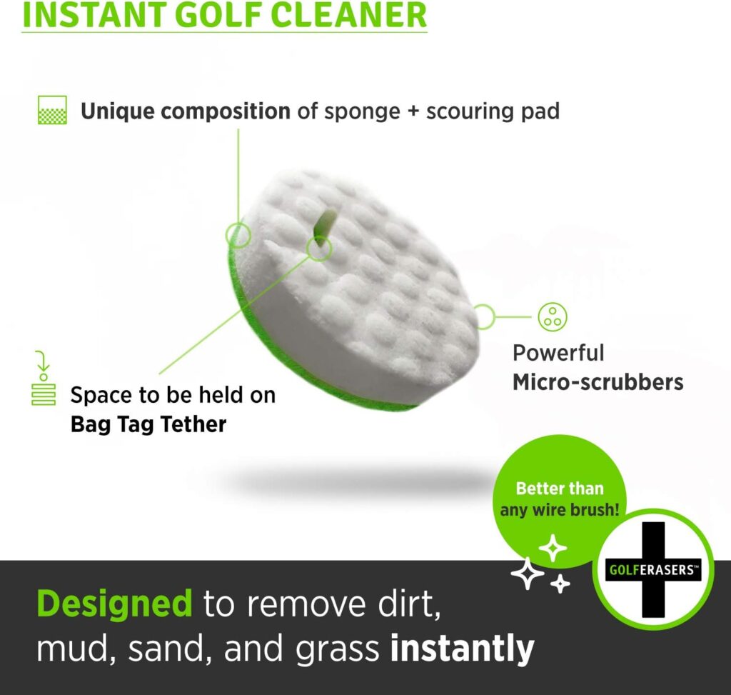 GolfERASERS Instant Golf Eraser, Premium Dual-Sided Sponge for Cleaning Golf Clubs, Shoes  Golf Balls, 12 Pack Refill, Bag Tether NOT Included