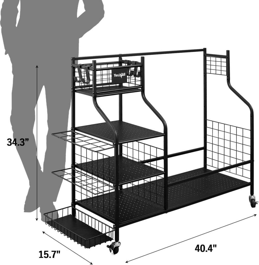 Yes4All Golf Bags Storage Garage Organizer, Golf Club Storage Stand and Lockable Wheels for Garage Indoor Basement, Extra Rack for Golf Clubs and Other Golfing Equipment